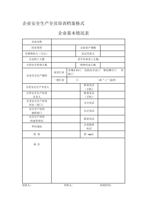 企业安全生产全员培训档案格式