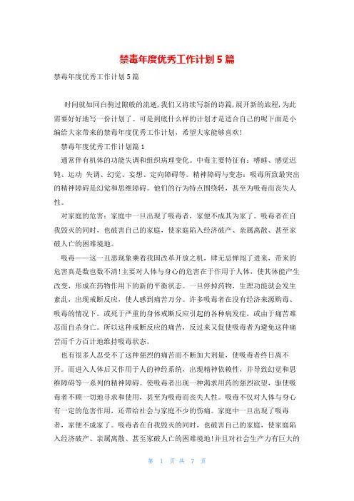 禁毒年度优秀工作计划5篇
