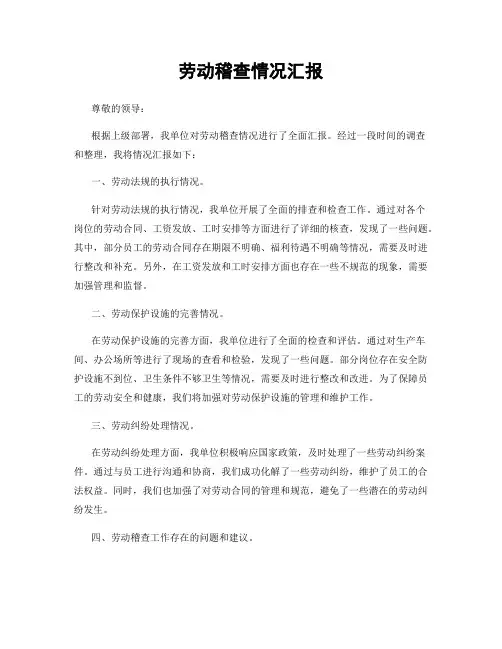 劳动稽查情况汇报