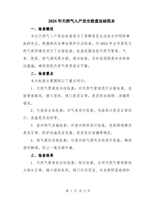2024年天然气入户安全检查总结范本