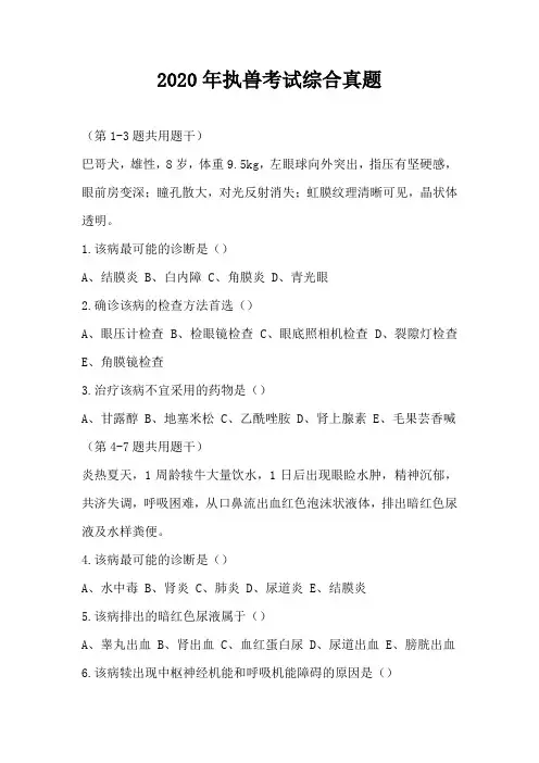 2020年执兽考试综合真题