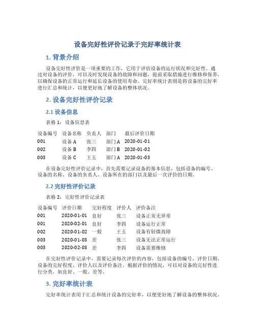 设备完好性评价记录于完好率统计表