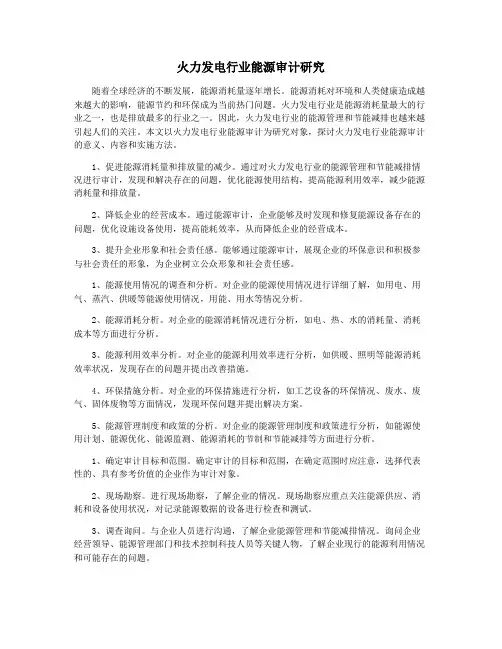 火力发电行业能源审计研究