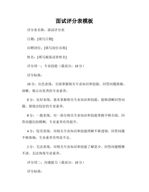 面试评分表模板