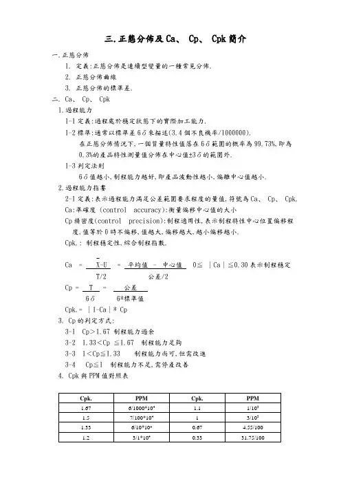 Ca﹑ Cp﹑ Cpk简介