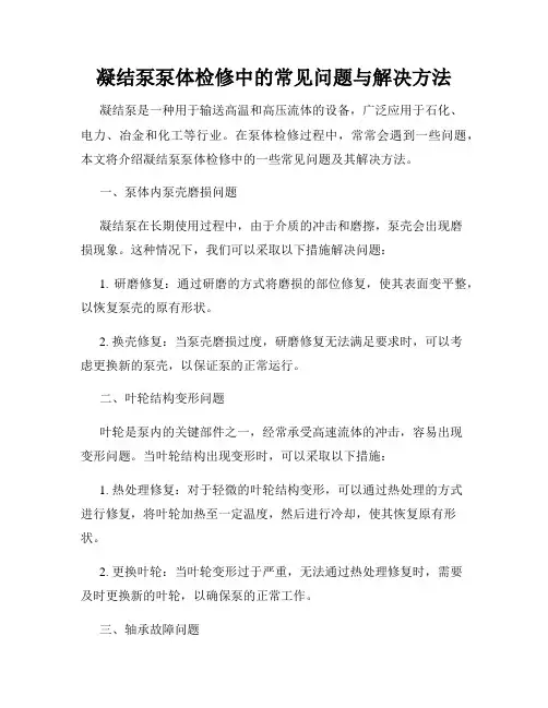 凝结泵泵体检修中的常见问题与解决方法
