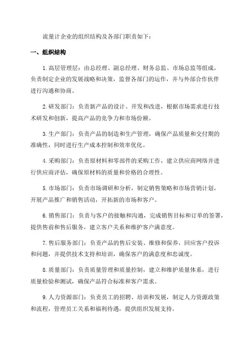 2024年某流量计企业组织结构及部门职责