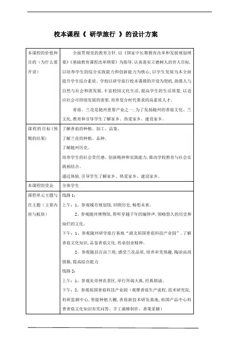校本课程《研学旅行》课程设计