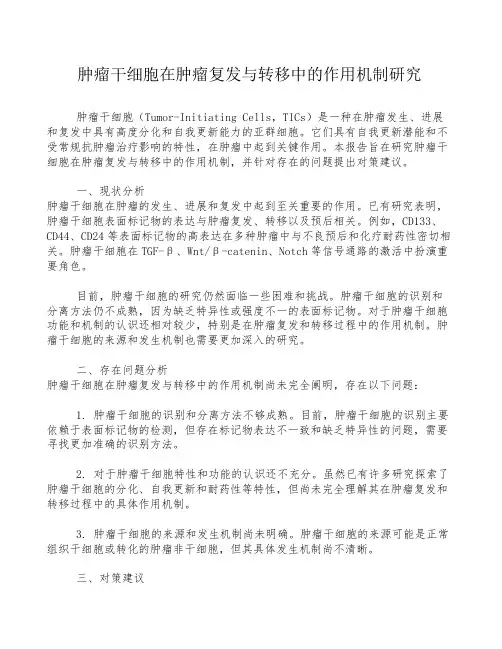 肿瘤干细胞在肿瘤复发与转移中的作用机制研究