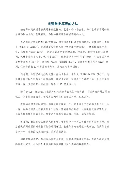 创建数据库表的方法