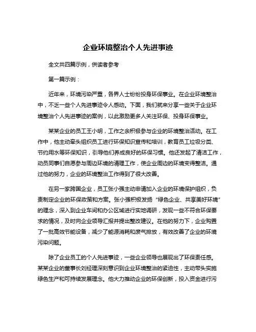 企业环境整治个人先进事迹
