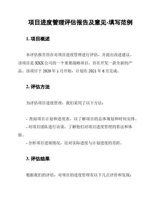 项目进度管理评估报告及意见-填写范例