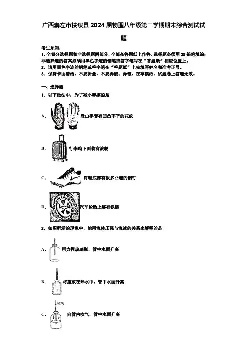 广西崇左市扶绥县2024届物理八年级第二学期期末综合测试试题含解析