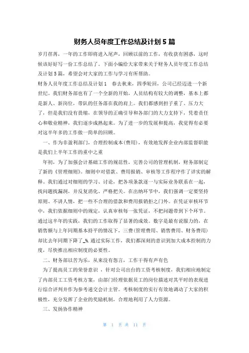 财务人员年度工作总结及计划5篇
