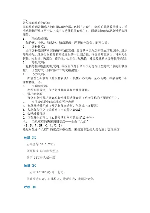 常见急危重症的范畴
