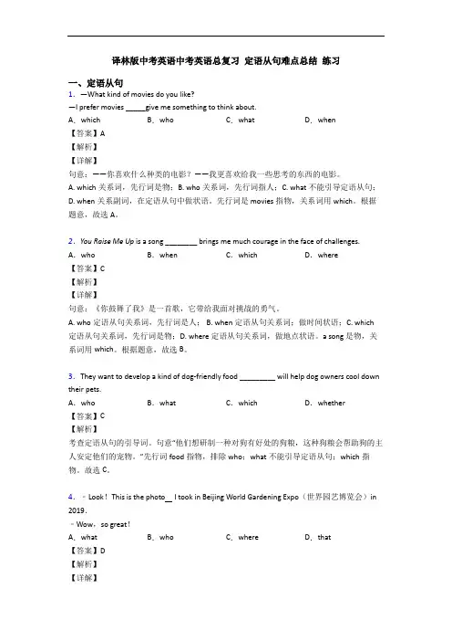 中考英语总复习 定语从句难点总结 练习