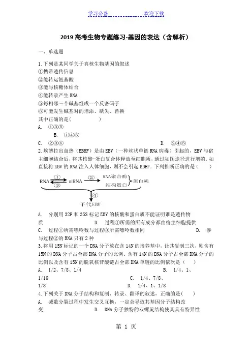 高考生物专题练习基因的表达(含解析)