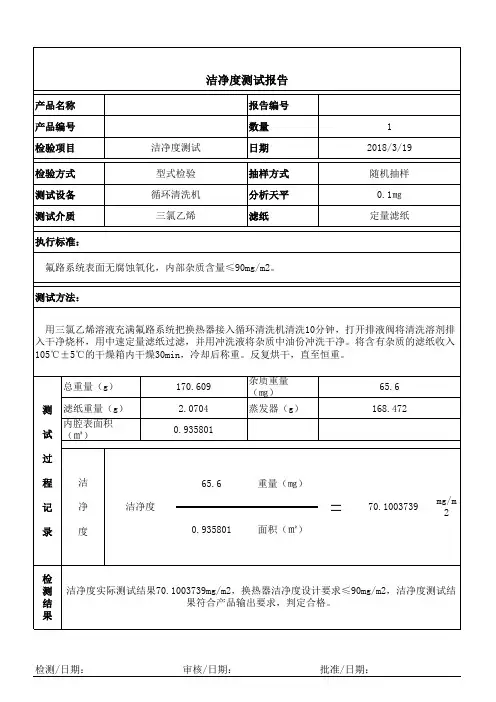 洁净度测试报告模板