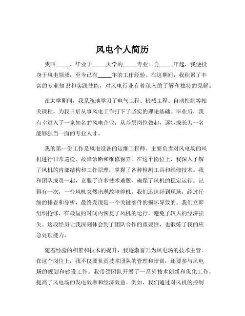 风电个人简历