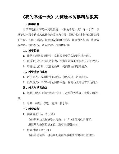 《我的幸运一天》大班绘本阅读精品教案