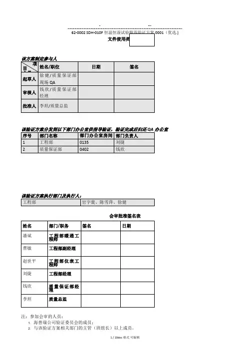 62-0002 SDH-010F恒温恒湿试验箱再验证方案0001甄选