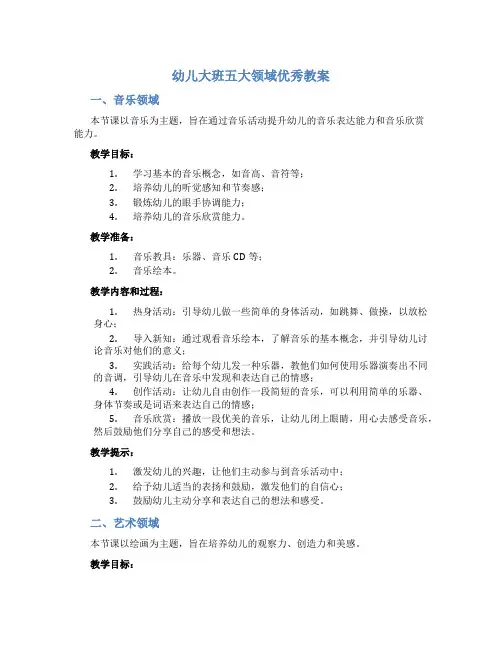幼儿大班五大领域优秀教案