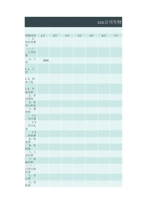 财务预算格式表全年