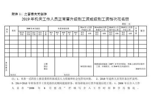 机关事业单位正常晋升级别档次工资表格