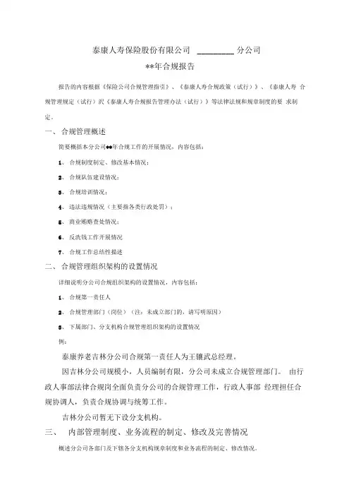 保险公司年度合规报告模板