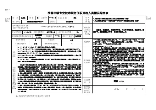 推荐中级专业技术职务任职资格人员情况综合表