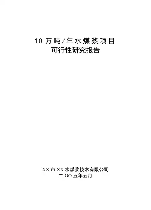 10万吨_年水煤浆项目可行性研究报告