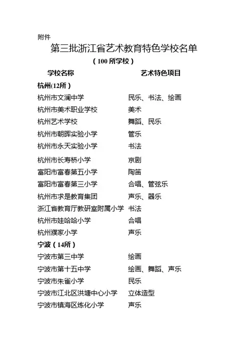 第三批浙江省艺术特色学校名单 - 浙江省教育厅