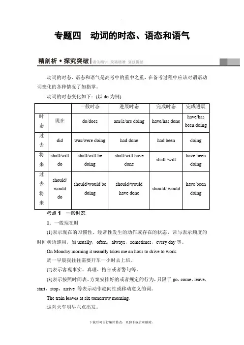 2021高考浙江版英语一轮复习讲义：第2部分 专题4 动词的时态、语态和语气