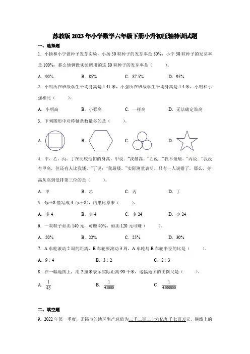 苏教版2023年小学数学六年级下册小升初压轴特训试题【含答案】
