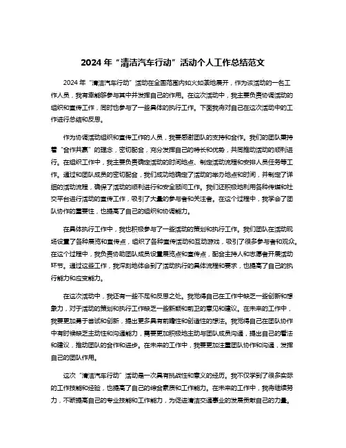 2024年“清洁汽车行动”活动个人工作总结范文