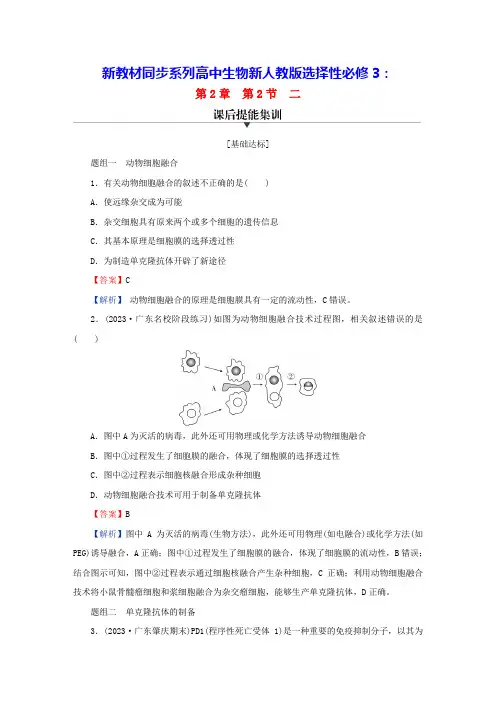 新教材高中生物第2章动物细胞融合技术与单克隆抗体课后提能集训新人教版选择性必修3(含答案)