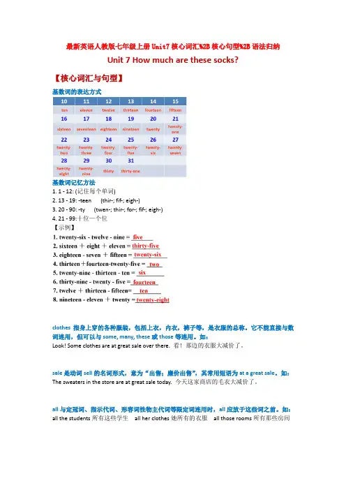 最新英语人教版七年级上册Unit7核心词汇+核心句型+语法归纳