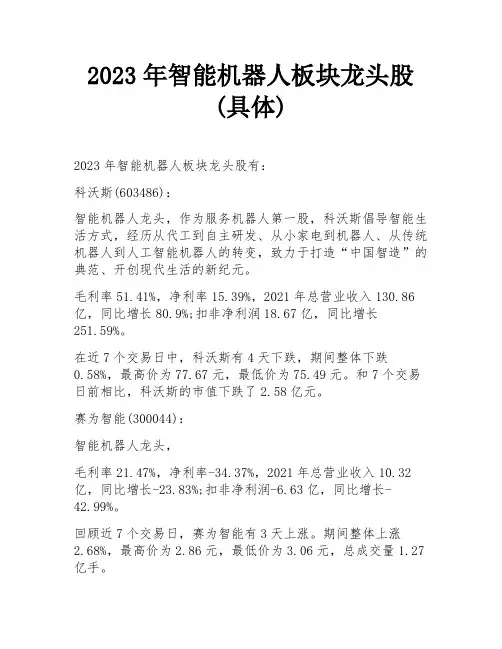 2023年智能机器人板块龙头股(具体)