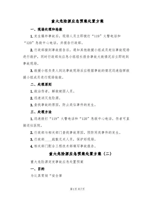 重大危险源应急预案处置方案(六篇)