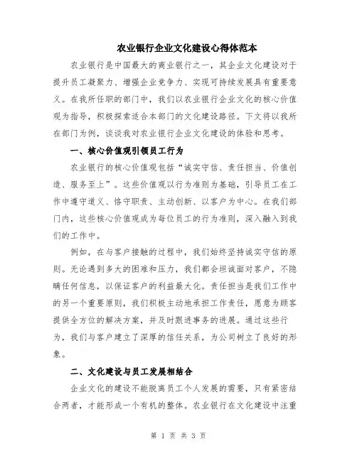 农业银行企业文化建设心得体范本