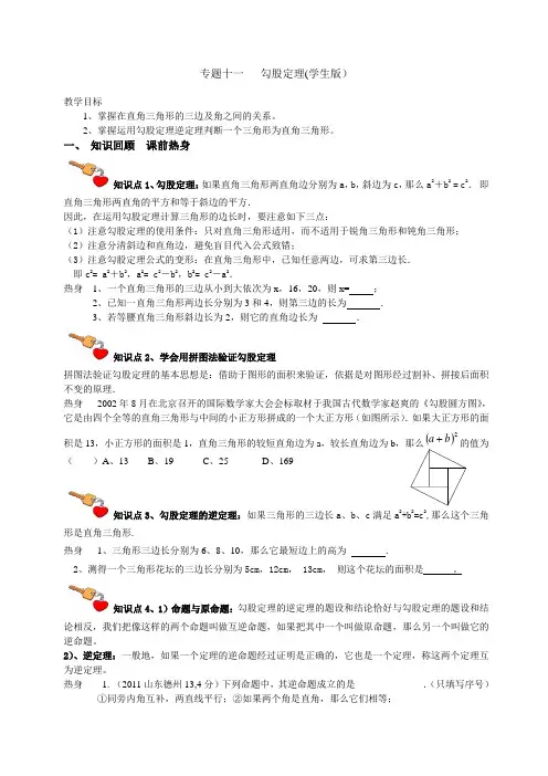 专题十一   勾股定理.doc(学生版)