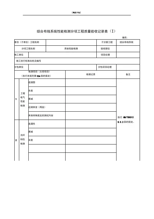综合布线系统性能检测分项工程质量验收记录表(A)