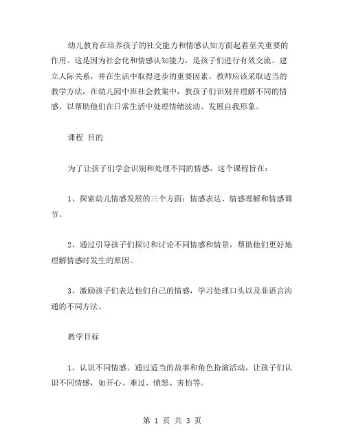 幼儿园中班社会教案：教孩子们识别并理解不同的情感