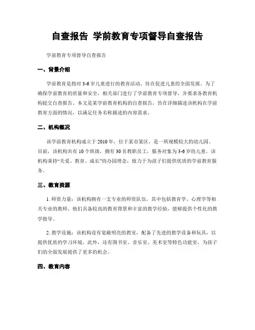 自查报告 学前教育专项督导自查报告