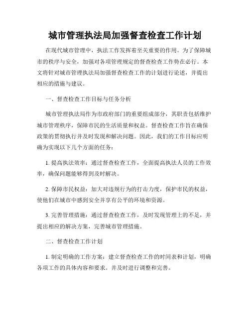 城市管理执法局加强督查检查工作计划