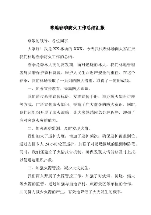 林地春季防火工作总结汇报