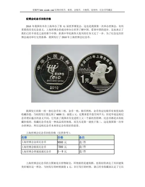 世博会纪念币回收价格