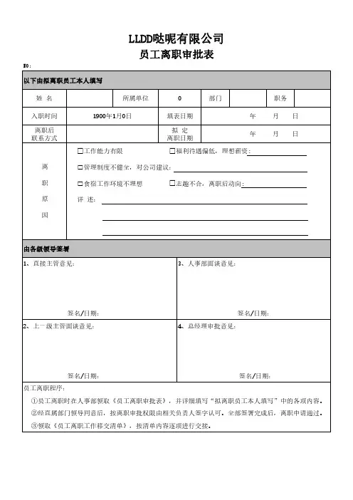 2022年人事常用表格——员工离职审批套表