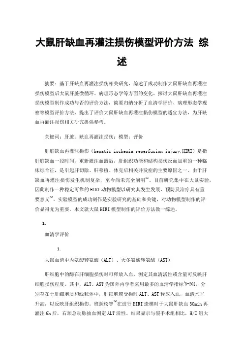 大鼠肝缺血再灌注损伤模型评价方法综述