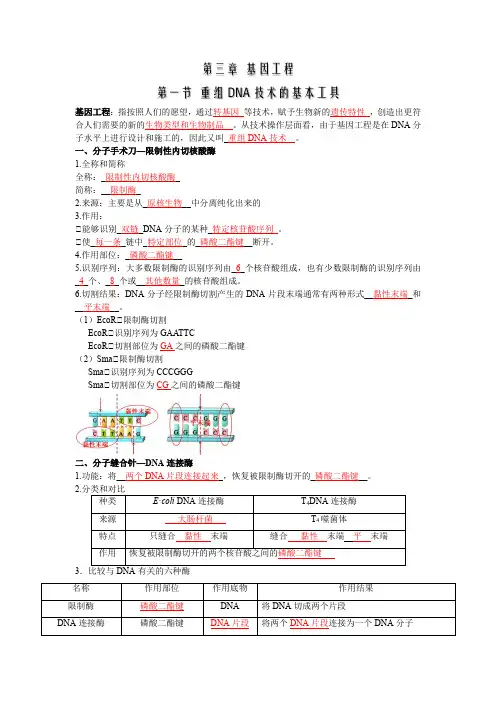 2019新人教版高中生物选择性必修三第三章重点知识点归纳总结(基因工程)